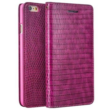 iPhone 6 / 6S Qialino Wallet Leren Hoesje - Krokodillenhuid - Hot Pink