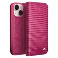 Qialino iPhone 15 Plus Wallet Leren Hoesje - Krokodil - Hot Pink