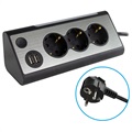 REV Light Socket Stekkerdoos met USB en LED-licht - Zilver / Zwart