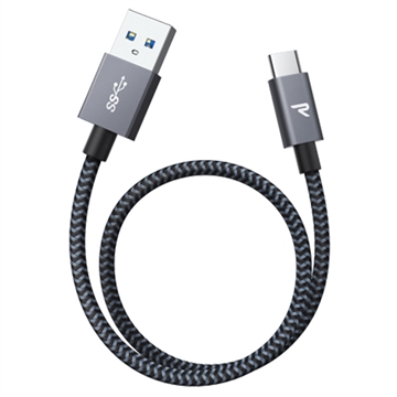 Rampow T04 Nylon Gevlochten USB-C Kabel - 2m - Zwart