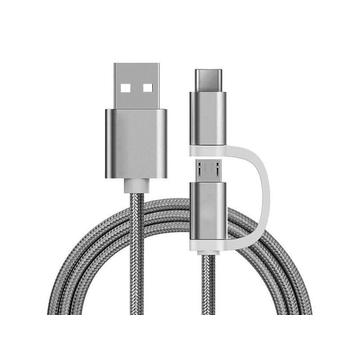 Reekin 2-in-1 gevlochten kabel - MicroUSB & USB-C - 1m - Zilver