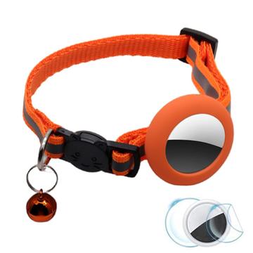 Reflecterende dierenhalsband met bel, siliconen hoesje en beschermfolie voor AirTag - Oranje