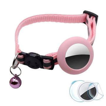 Reflecterende dierenhalsband met bel, siliconen hoesje en beschermfolie voor AirTag - Roze