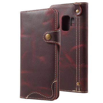 Samsung Galaxy S9 Retro Wallet Leren Hoesje - Coffee