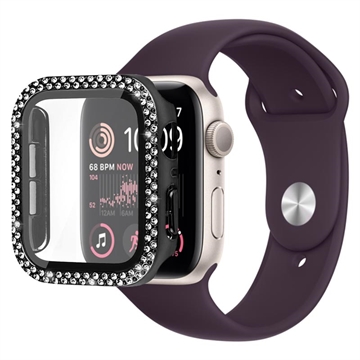Strass Decoratief Apple Watch SE (2022)/SE/6/5/4 Cover met Screenprotector - 44mm - Zwart