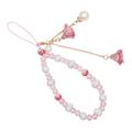 Telefoonhanger met rozenbloem-bedeltjes en kristallen kraaltjes - Roze