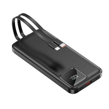 S38N Slim 10000mAh Power Bank met USB-C & Lightning-kabels - 22.5W - Zwart