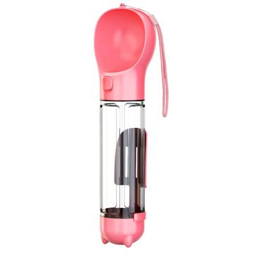 SH-01 Draagbare Multifunctionele Honden Waterfles met Poepzak Dispenser - Roze