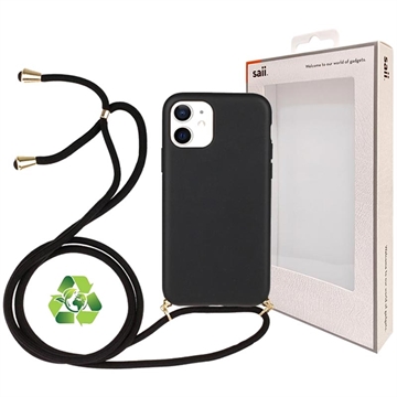 Saii Eco-Line iPhone 11 Biologisch Afbreekbaar Hoesje met Riem - Zwart