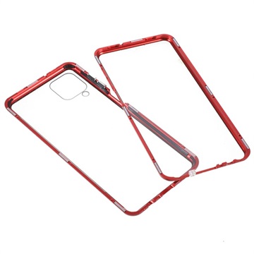 Samsung Galaxy A12 Magnetisch Hoesje met Gehard Glas - Rood