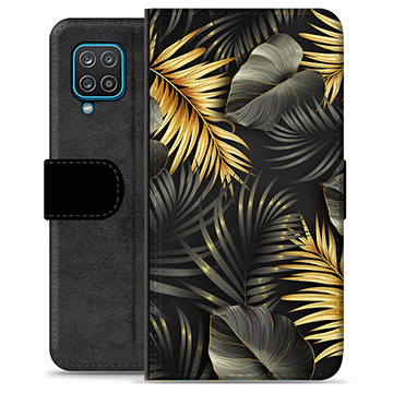 Samsung Galaxy A12 Premium Wallet Hoesje - Gouden Bladeren