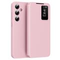 Samsung Galaxy A16 Smart Clear View Flip Hoesje met kaartsleuf - Roze