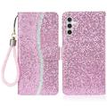 Samsung Galaxy A16 Stijlvol Glitter Portemonnee Hoesje - Roze
