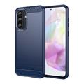 Samsung Galaxy A37 Geborsteld TPU Hoesje - Koolstofvezel - Blauw