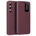 Samsung Galaxy A55 Smart Clear View Flip Hoesje met kaartsleuf - Wijnrood