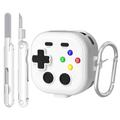 Samsung Galaxy Buds 4/4 Pro-hoesje in gamingcontroller-stijl met karabijnhaak en reinigingsgereedschap - Wit