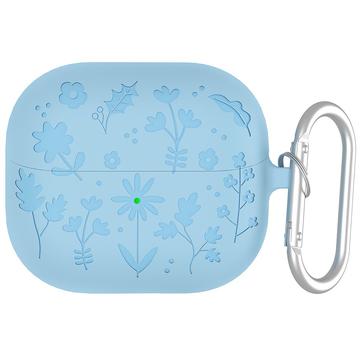 Samsung Galaxy Buds3/Buds3 Pro Vloeibaar Siliconen Hoesje met Bloempatroon en Karabijnhaak