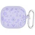 Samsung Galaxy Buds3/Buds3 Pro Vloeibaar Siliconen Hoesje met Bloempatroon en Karabijnhaak - Lichtpaars
