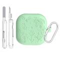 Samsung Galaxy Buds4/Buds4 Pro siliconen hoesje met bloemenmotief en reinigingspennen - Matcha Green
