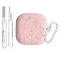 Samsung Galaxy Buds4/Buds4 Pro siliconenhoesje met bloemenmotief en reinigingspennen - roze