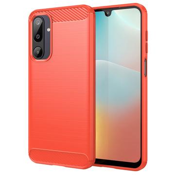 Samsung Galaxy M16 Geborsteld TPU Hoesje - Koolstofvezel - Rood