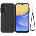Samsung Galaxy M16/F16 Vloeibare siliconen hoesje met polsbandje - Zwart