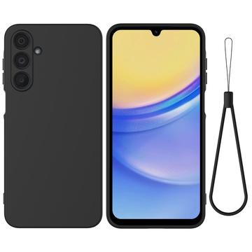 Samsung Galaxy M16/F16 Vloeibare siliconen hoesje met polsbandje - Zwart