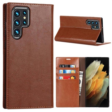 Samsung Galaxy S22 Ultra 5G Leren Wallet Hoesje met Statief - Bruin