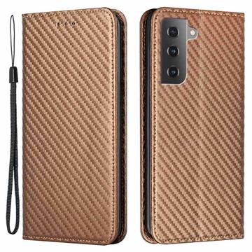 Samsung Galaxy S23 5G Portemonnee Hoesje - Koolstofvezel - Bruin