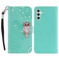 Samsung Galaxy S24 FE Uil Strass Portemonnee Hoesje - Cyaan