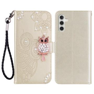 Samsung Galaxy S24 FE Uil Strass Portemonnee Hoesje - Goud