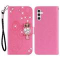 Samsung Galaxy S24 FE Uil Strass Portemonnee Hoesje - Hot Pink