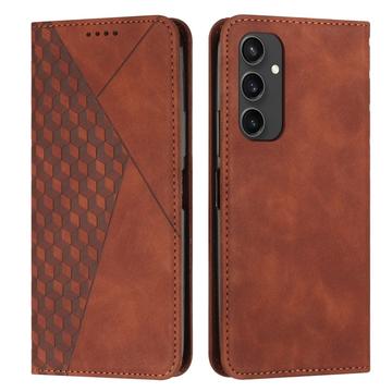 Samsung Galaxy S24 FE Ruitpatroon Portemonnee Hoesje met Magnetische Sluiting - Bruin