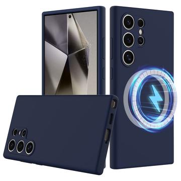 Samsung Galaxy S24 Ultra Liquid Siliconen Hoesje - MagSafe Compatibel - Donkerblauw