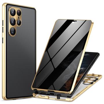 Samsung Galaxy S24 Ultra Magnetisch Hoesje met Gehard Glas - Privacy - Goud