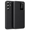 Samsung Galaxy S24 Ultra Smart Clear View Flip Hoesje met kaartsleuf - Zwart