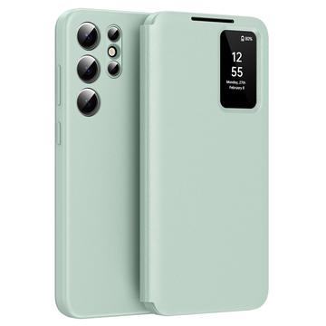Samsung Galaxy S24 Ultra Smart Clear View Flip Case met kaartsleuf - Lichtgroen