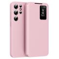Samsung Galaxy S24 Ultra Smart Clear View Flip Hoesje met kaartsleuf - Roze