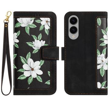 Samsung Galaxy S25 Edge Floral Portemonnee Hoesje met kaartsleuven - Zwart