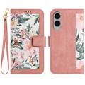 Samsung Galaxy S25 Edge Floral Portemonnee Hoesje met kaartsleuven - Roze