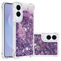 Samsung Galaxy S25 Edge Glitter Quicksand TPU Hoesje - Paarse Harten