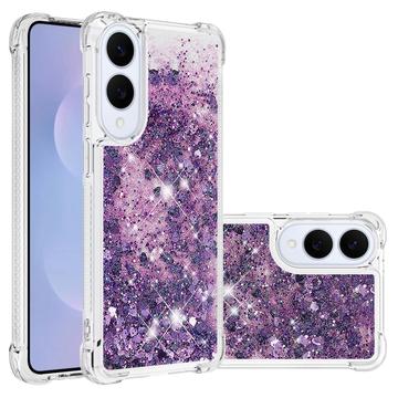 Samsung Galaxy S25 Edge Glitter Quicksand TPU Hoesje - Paarse Harten