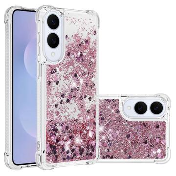 Samsung Galaxy S25 Edge Glitter Quicksand TPU Hoesje - Rose Gouden Harten