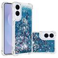 Samsung Galaxy S25 Edge Glitter Quicksand TPU Hoesje - Blauwe harten