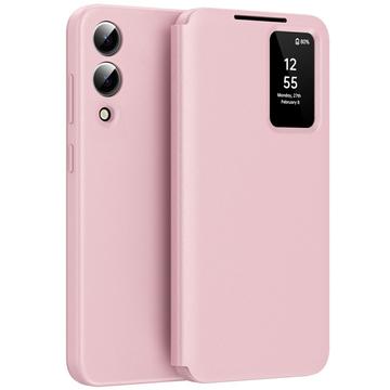 Samsung Galaxy S25 Edge Smart Clear View Flip Hoesje met kaartsleuf - Roze