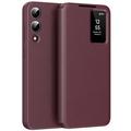 Samsung Galaxy S25 Edge Smart Clear View Flip Hoesje met kaartsleuf - Wijnrood