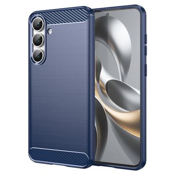 Samsung Galaxy S25 FE Geborsteld TPU Hoesje - Koolstofvezel - Blauw