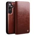 Samsung Galaxy S25 Qialino Classic Wallet Leren Hoesje - Donkerbruin