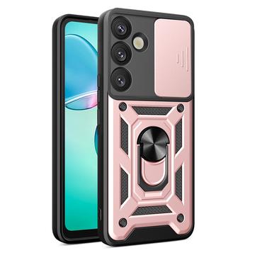 Samsung Galaxy S25 Roterende ring hybride hoesje met camera schild - Rose Gold