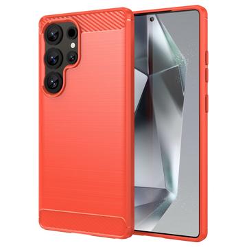 Samsung Galaxy S25 Ultra Geborsteld TPU Hoesje - Koolstofvezel - Rood